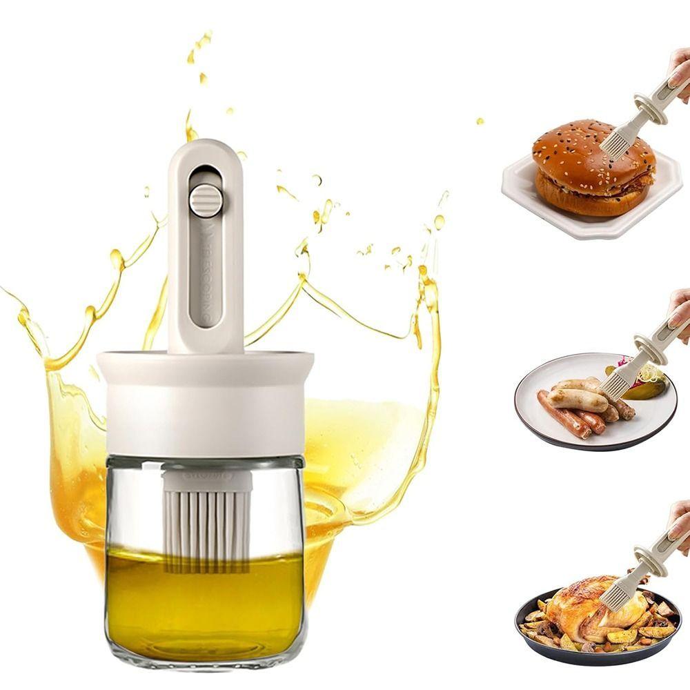 Retractable Oil Dispenser Heat-Resistant Oil Container Oil Jar with Built-in Oil Brush Household