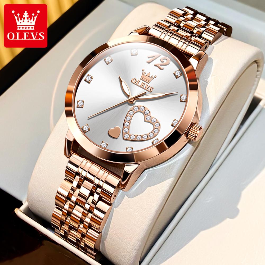 OLEVS Women Watch Luxury Brand Elegant Diamond Heart Design Waterproof Luminous Quartz Watch Dress Women Watch