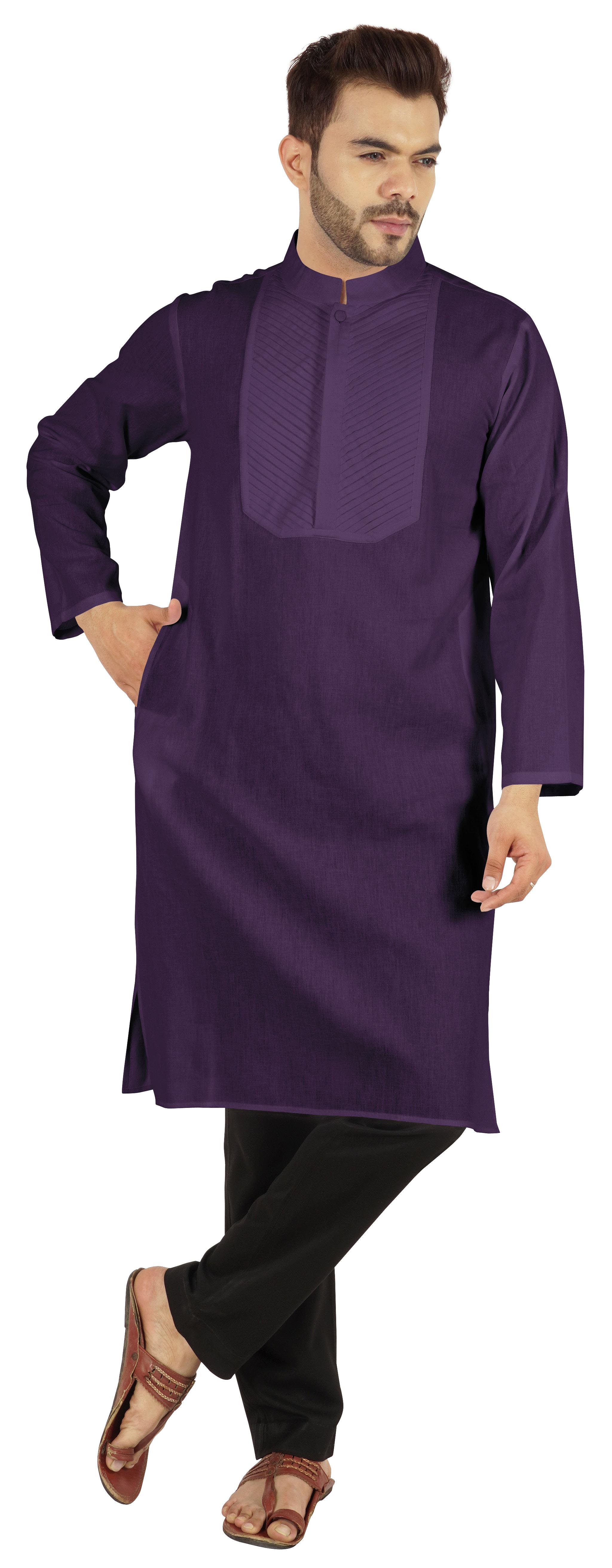 

Індійський однотонний піжамний комплект Atasi Kurta для чоловічого повсякденного мандаринового коміра XXL фіолетовий