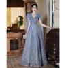 Blue evening dress dress women's   new light luxury niche guzheng performance suit host catwalk long dress