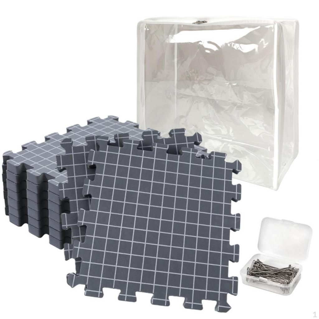 9 Pieces Blocking Mats with TPins Aligned Grid Interlocking FirmDensity Knitting