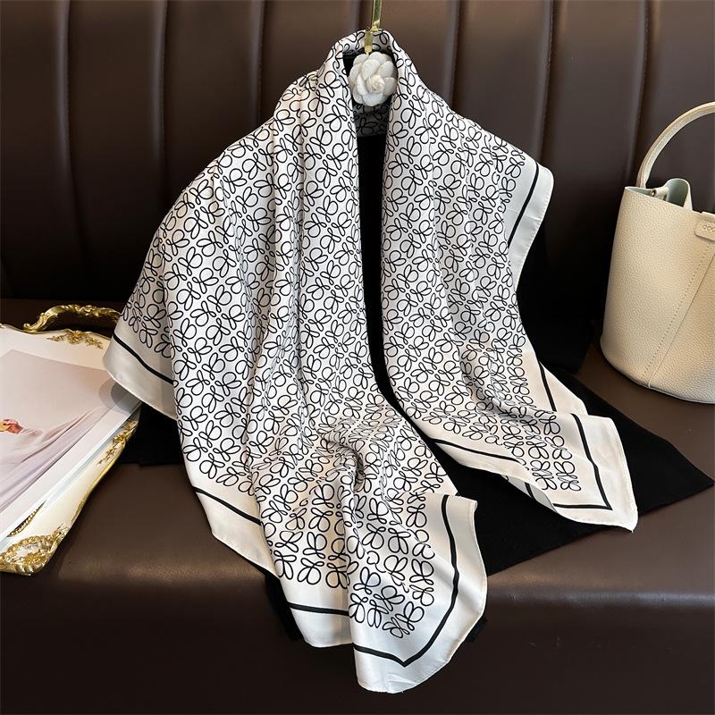 Women's Retro Twill Silk Scarf - 90cm Versatile Shawl for Travel & Sun Protection