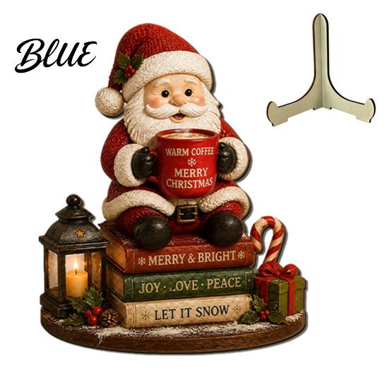 Indoor Outdoor Christmas Sign Wooden Table Sign 2D Flat Santa Claus/Snowman Reading Desktop Ornament Decorative Signage with Stand Holiday Tabletop