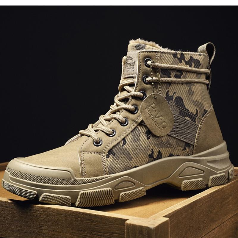 Fashion Mens Camouflage High Top Work Boots Comfortable Sneakers Outdoor Hiking Shoes Thick Sole Non-Slip Durable Lace-Up Platform Boots