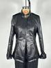 Women's Gothic PU Leather Jacket: Distressed, Trendy, Stand Collar, Long Sleeve.