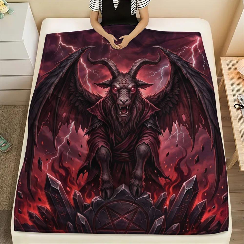 1Pc Satanic goat Print Flannel Blanket, High quality Comfortable for All Seasons, Home Decor, Warmth and Comfort, Perfect for Christmas Gifts