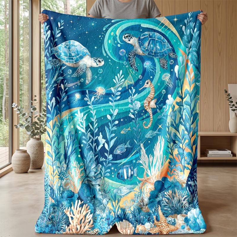 Oceanic Dreamscape Theme Blanket Lightweight Warm Flannel Blanket Decorative Throw Blanket for Home Decoration