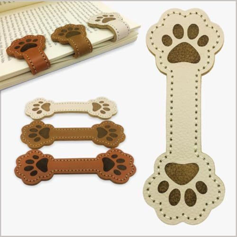 3PCS Magnet Buckle PU Leather Bookmark Vintage Style Cat Face Bookmark Page Divider Library Use