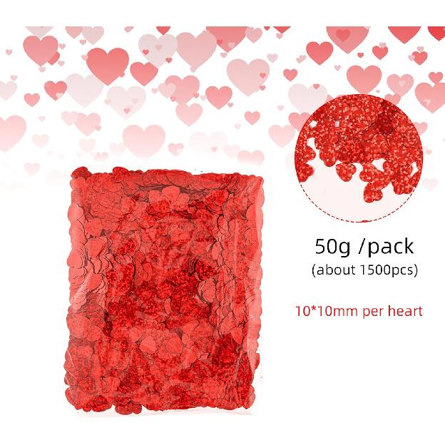 1500pcs/50g Valentines Day Hearts Confetti Decorations,Iridescent Red Heart Table Confetti Glitter Heart Sequ for Valentine's Day Wedding Birthday