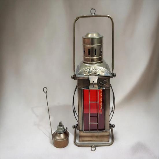 Brass Set of 2 Lantern Red, Green Glass Nautical Beach Lantern Decor Hanging Oil Lamp Ship Lantern 30.48 Cm