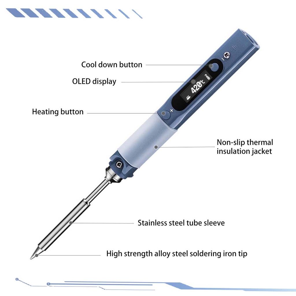 Mini Cordless Electric Soldering Iron Station Soldering Iron Adjustable Temperature Digital Display with Solder Tip 60W