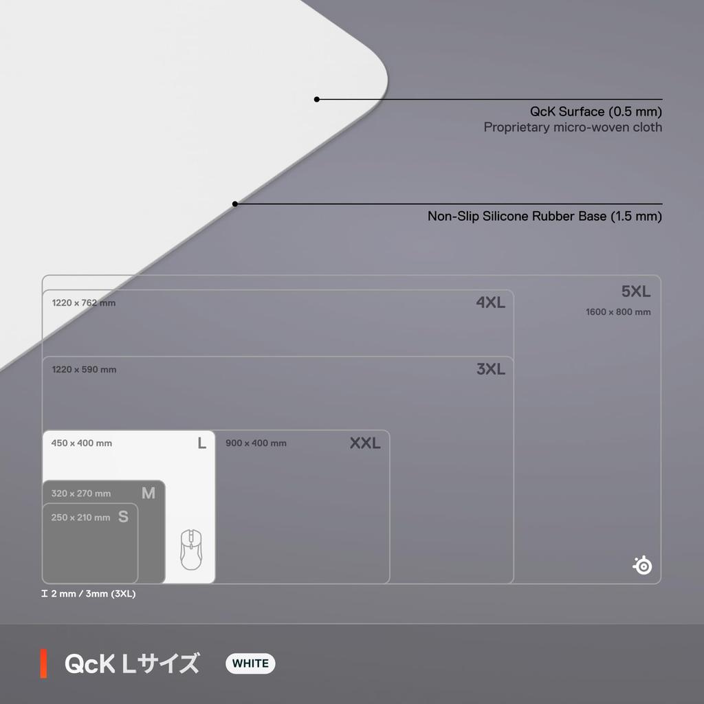 SteelSeries Large Gaming Mouse Pad with Rubber 45cm x 40cm x QcK 63464 Non-Slip Base, 0.2cm, + White, Large,