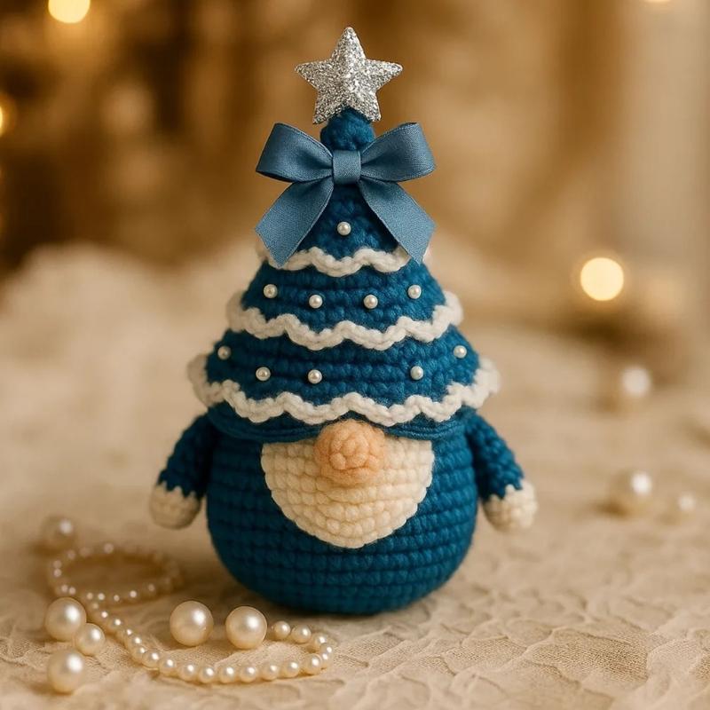 Crochet Christmas Tree Gnomes Set Soft Cotton Yarns Handmade for Festival Home Decoration Holiday Ornament