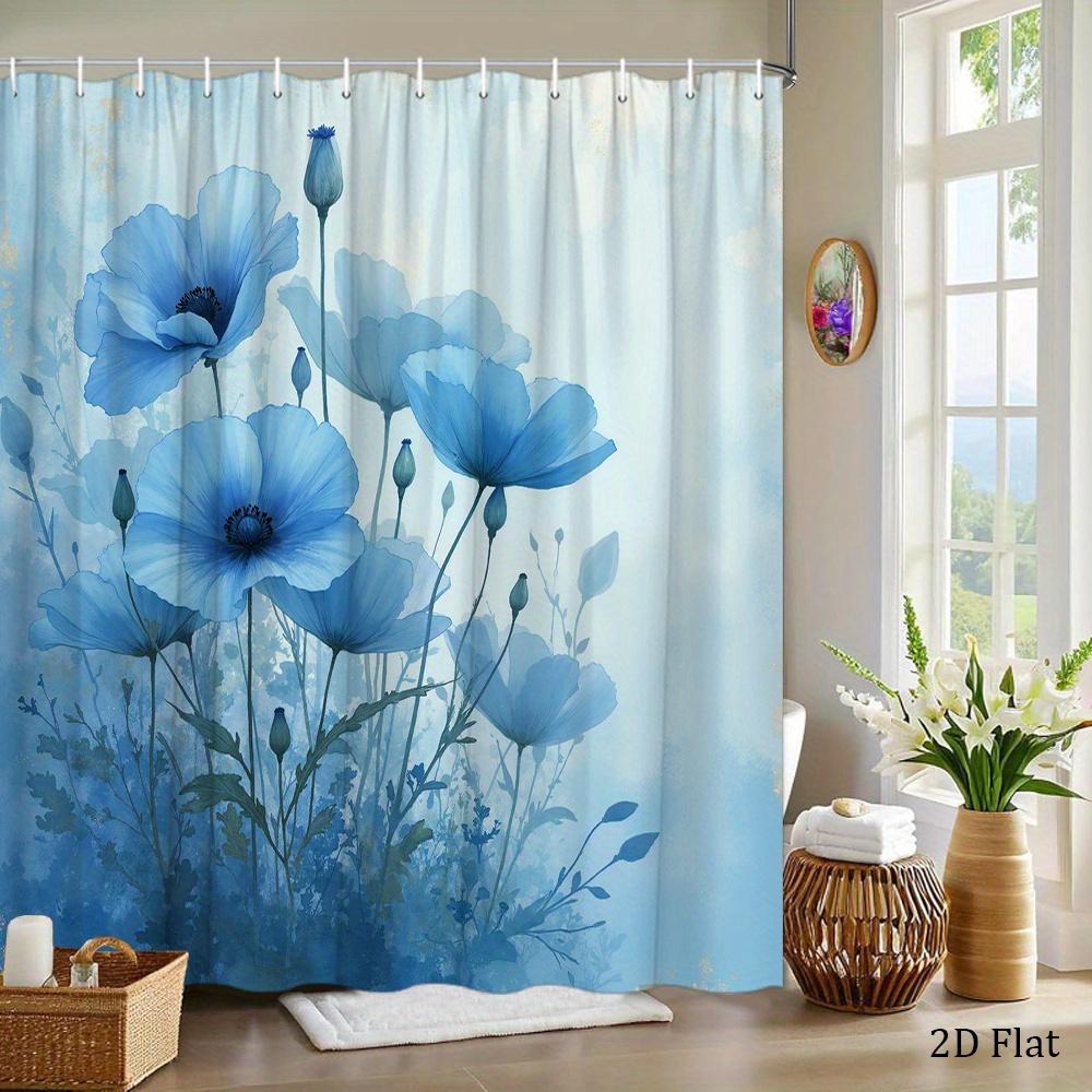 Blue Flower Shower Curtain Dreamy Print Polyester Shower Curtain With Hooks For Elegant Spa Bathroom Decoration
