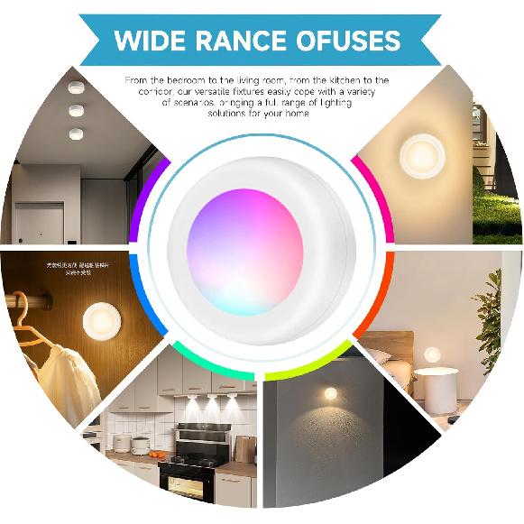LED Puck Lights with Remote Control, 16 Color Changeable Under Cabinet Lights with Control & Timing, Battery Operated Wireless Closet Lights for