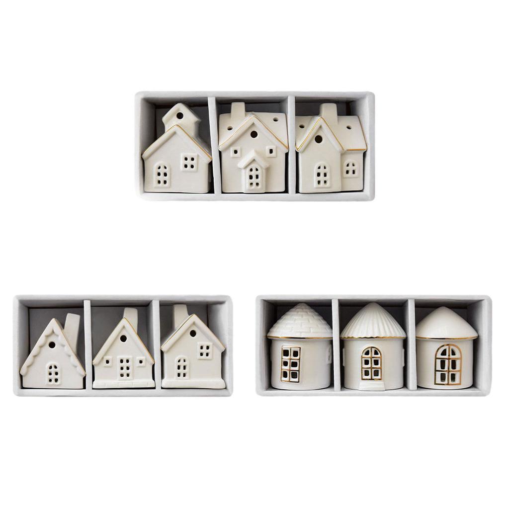 3 Pieces Christmas Miniature House Statue Table Centerpiece Craft Xmas Village Toy for Shelf Living Room Holiday Indoor Office