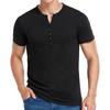 Herren Henley-Kragen Kurzarm Einfarbig Slim Fit Knopfleiste Lässiges Basic T-Shirt