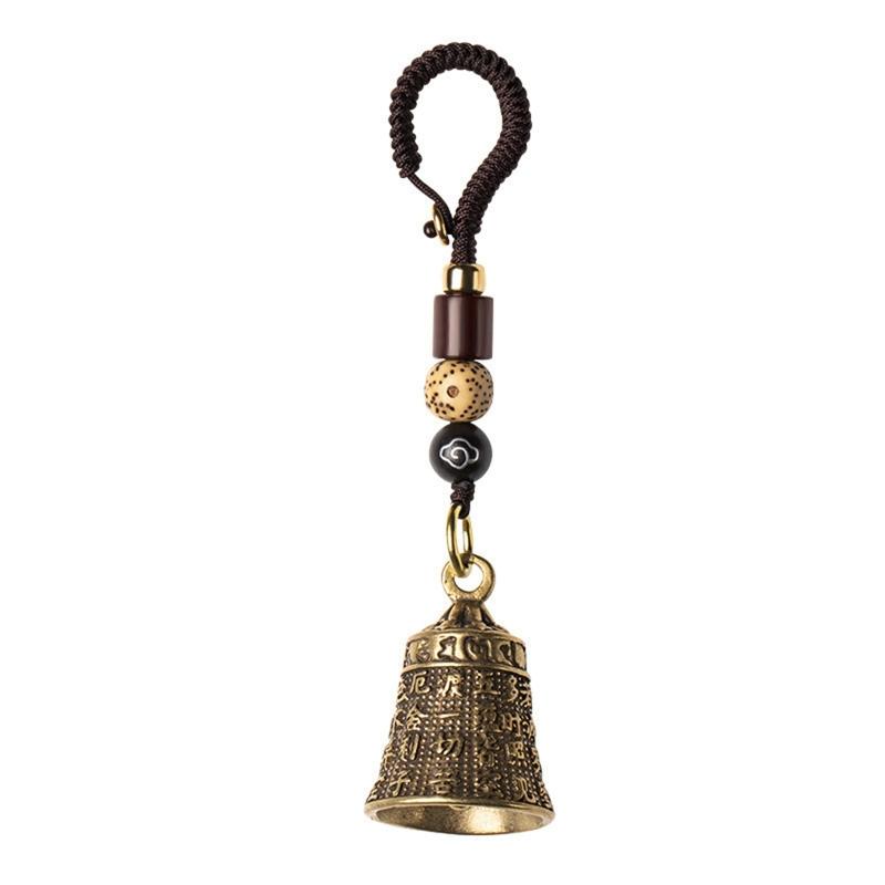 Pure Brass Bell Car Key Chain Pendant Engraved Buddhist Scripture Sutra Handmade Woven Rope Lanyard Hanging for Keychain