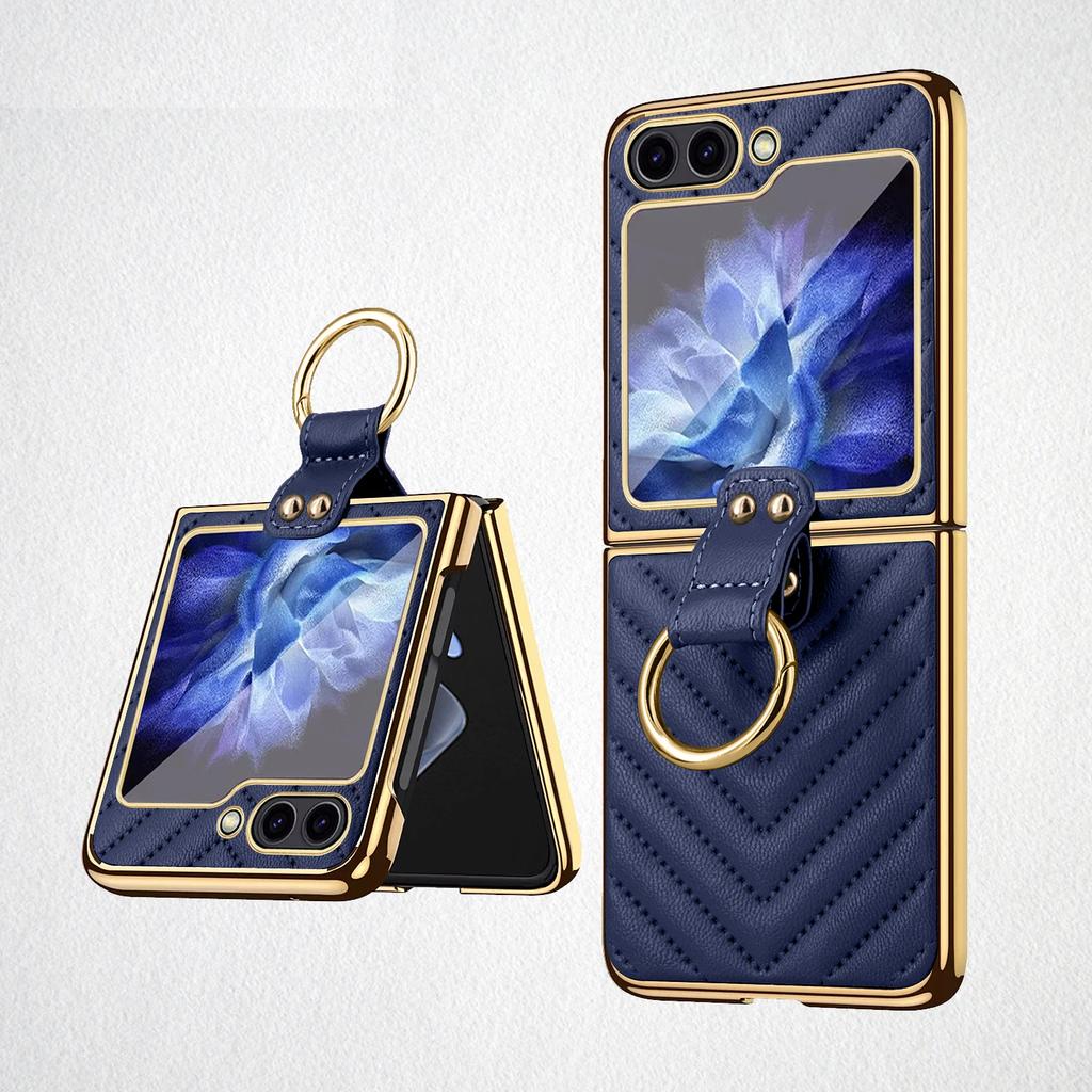 Luxuriöse galvanisierte Handyhülle für Frauen und Mädchen mit Displayschutzfolie und Ring für Samsung Galaxy Z Flip 6 5 4 3 Hülle