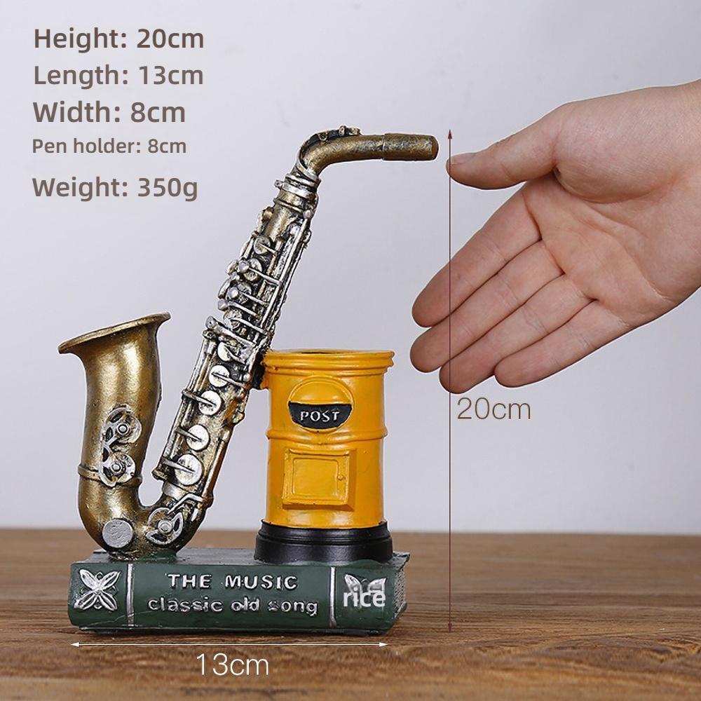 

Vintage Saxophone and Violin Pen Holder, Retro Music Theme Resin Craft for Desk Decor, Unique Office Organizer Gift