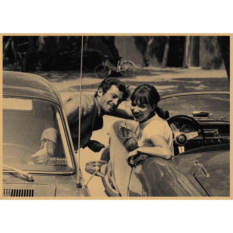 Large French Classic Film Pierrot Jean-Luc Godard Retro Kraft Paper Wall Art Yellow Kraft Paper (No Glue) 30X42 cm