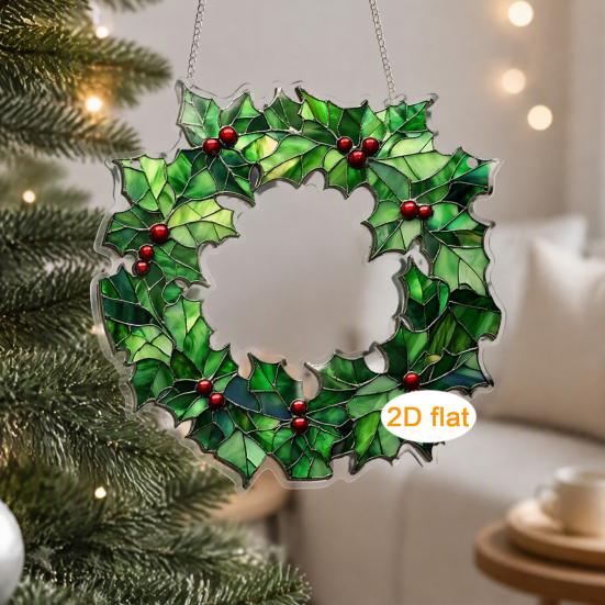 Festive Window Hanging Decorations Acrylic Christmas Garland Pendant, Double-sided Wreath Ornament, Lightweight Decorative Ornaments Decor with