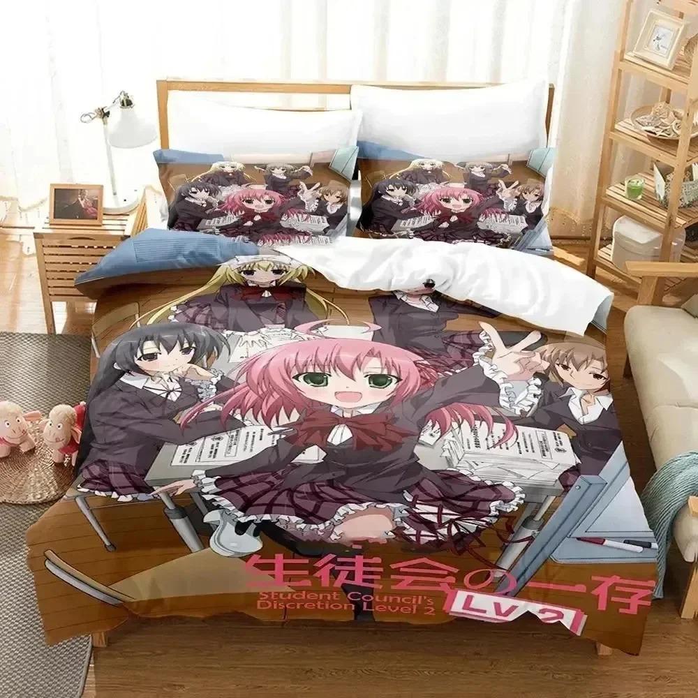 3D Print Student Councils Discretion Beding Set Young Boys Young Girls Twin Quen Seitokai No Ichizon Soft with Soft Fabric Duvet Cover Pilowcase