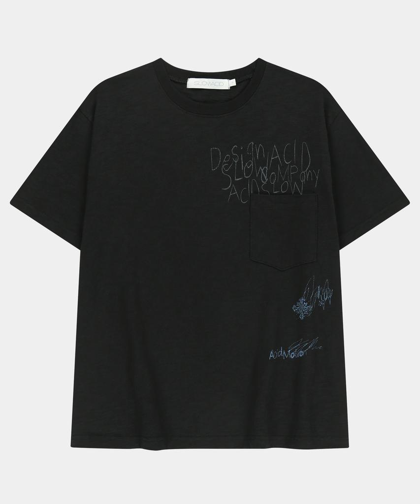SLOWACID Τσέπης Σημειωματάριο Κοντομάνικο T-Shirt με Ζακάρ [Μαύρο]