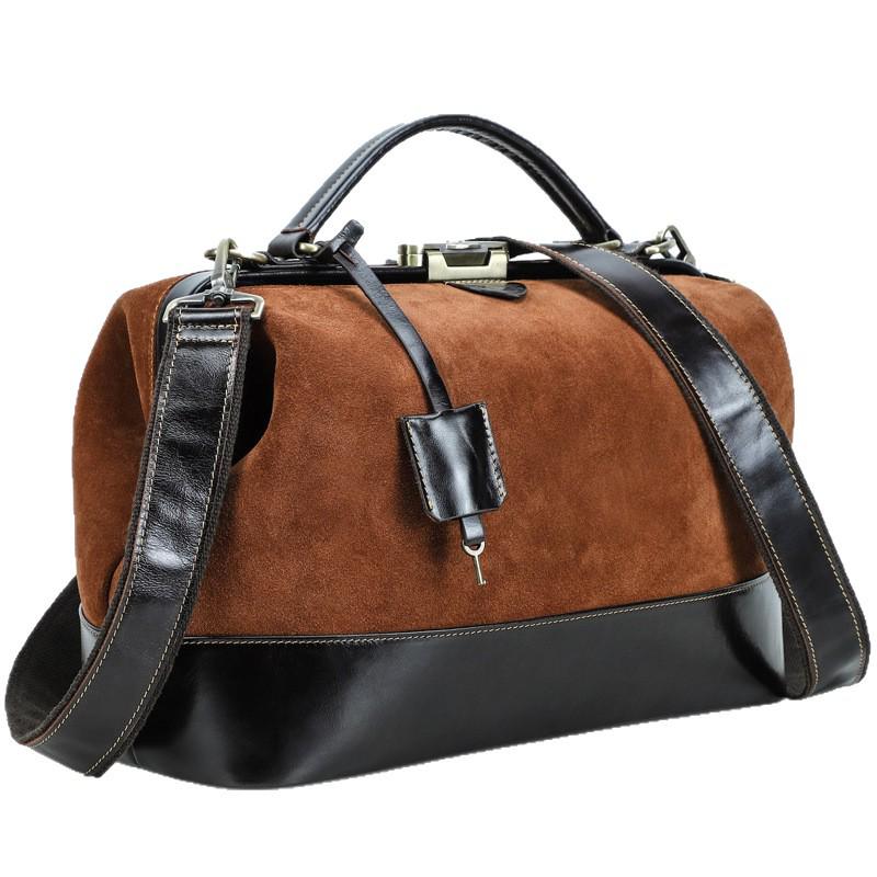 Black Angel Genuine Leather Women's Crossbody Doctor Bag with Suede Buckle