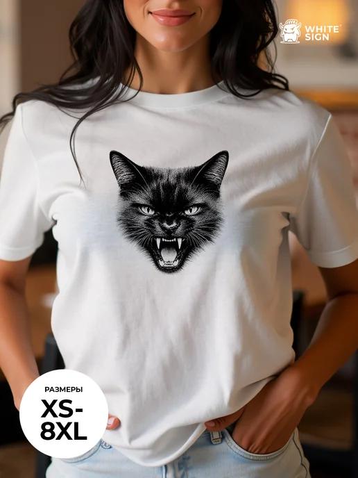 Oversized cotton T-shirt with Black Cat print 2XL