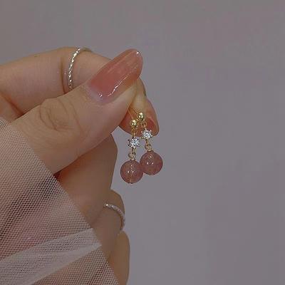 Strawberry Crystal Earrings for Women In Autumn and Winter New Style Inlaid with Zircon Peach Blossom Pink Earrings Ins Retro Earrings