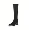Fashion Autumn Winter Women'S High Boots Fashion Soft Leather Zipper Long Boots Ladies Thick Heeled Shoes Knee High Boots Botas Mujer
