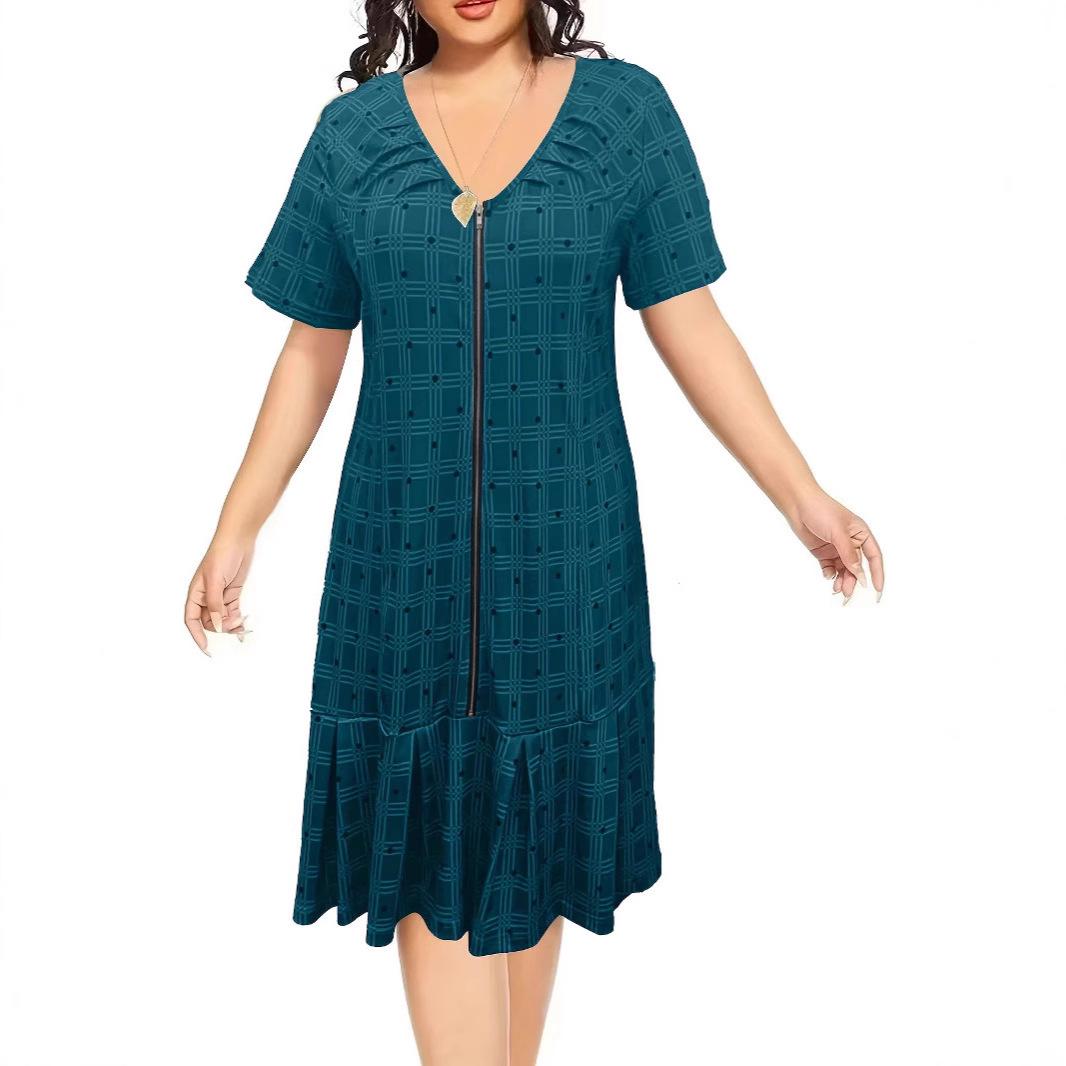 2026 Women s European American Plaid Plus Size Dress with Regular Sleeves 2XL