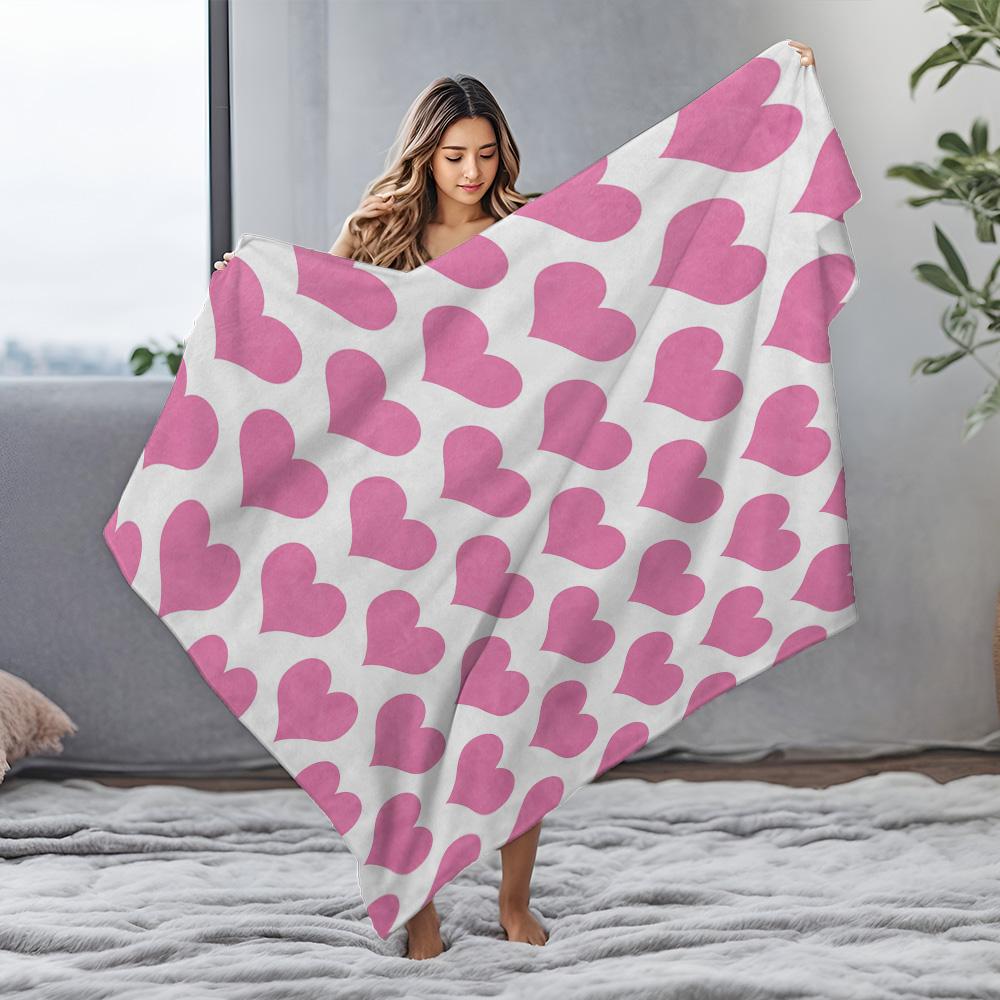 Soft Fleece Blanket Heart Pattern Cute Warm Throw Sofa Bed Decorative Gift Valentine's Day