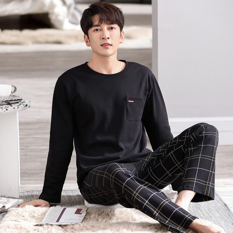 Men's New Spring and Fall Pajamas Homewear Suit Cotton Long-Sleeved Teenage Casual Student Pajamas Homewear Large Size Suit