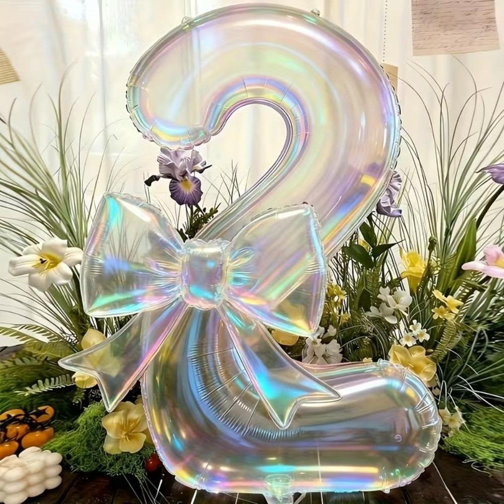 

Large 40inch Number Digital 0-9 Balloon with Bowknot Anniversary Decoration Foil Balloons Colorful Transparent 40inch