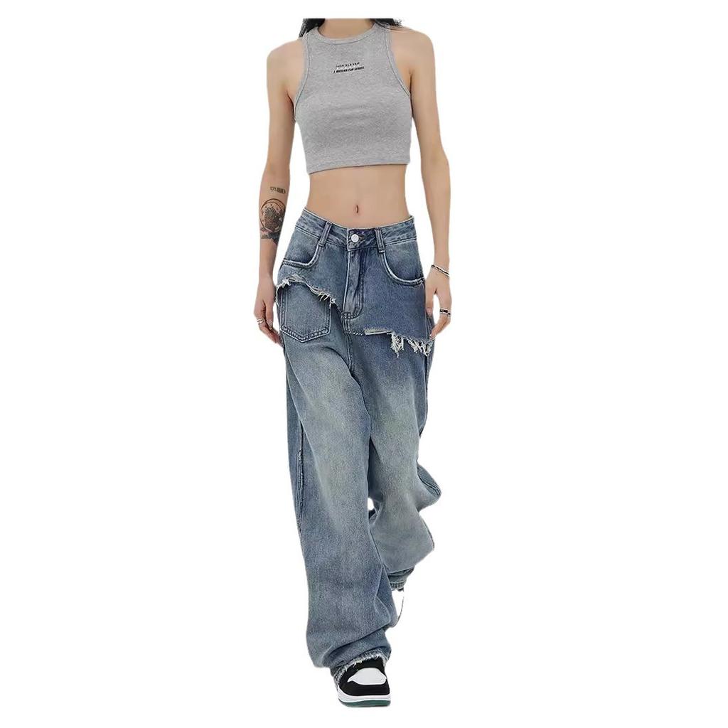 High Waist Straight Jeans Damen Locker Lässig Denim Hose Tägliche Straßenhose