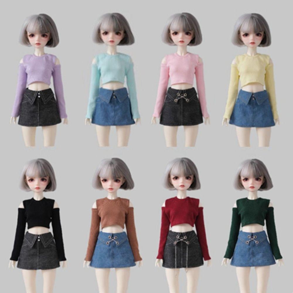 Fashion Off Shoulder Top T-shirt Mini Princess Skirt Clothes for 1/4 BJD 45cm Dolls