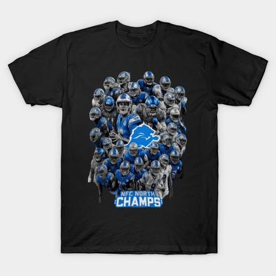Asian Size Men Black Print T-shirt Detroit Lions No-Cut Heat Transfer Print Cotton Tshirt