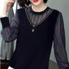 New Autumn Spring Style Chiffon Shirt Chic Elegant Round Collar Blouse Women Long Sleeve Top Pullover