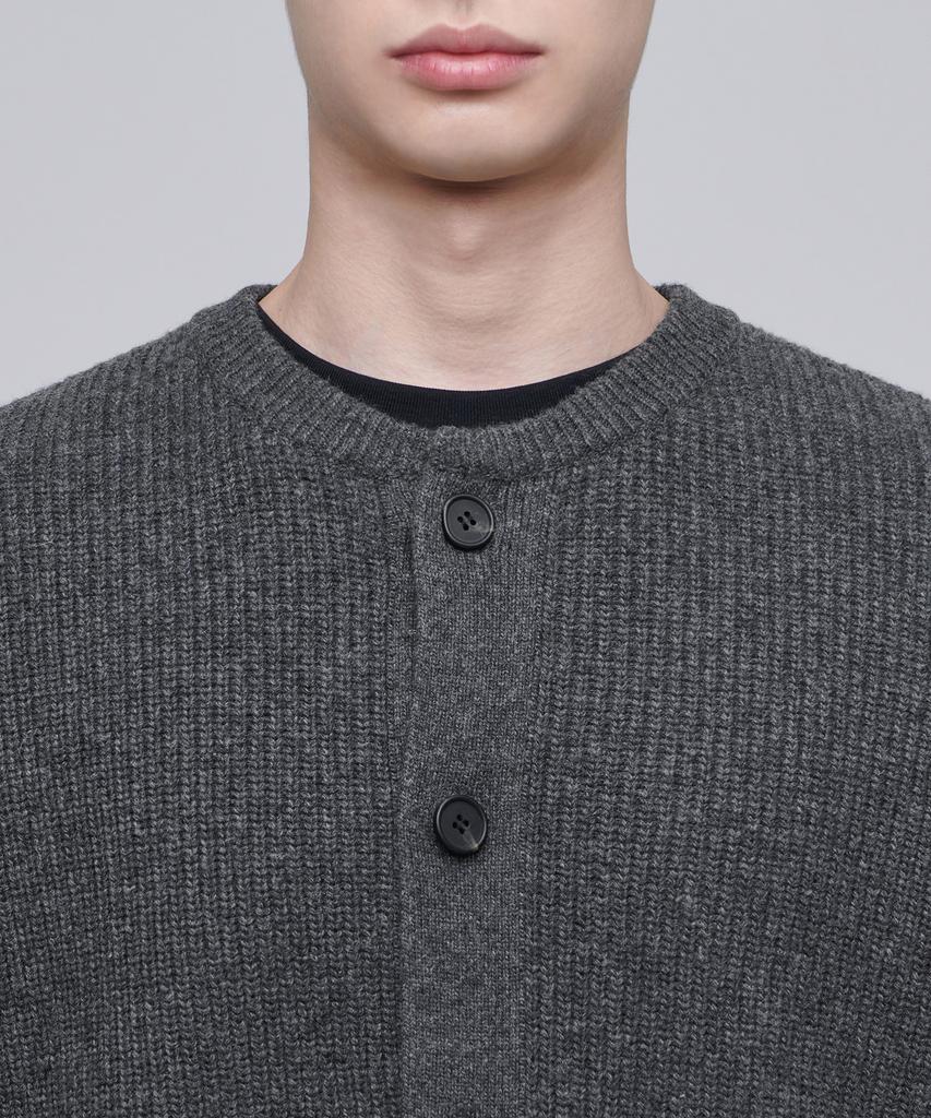 Musinsa Standard Relaxed Ribbed Round Neck Cardigan [Medium Gray]