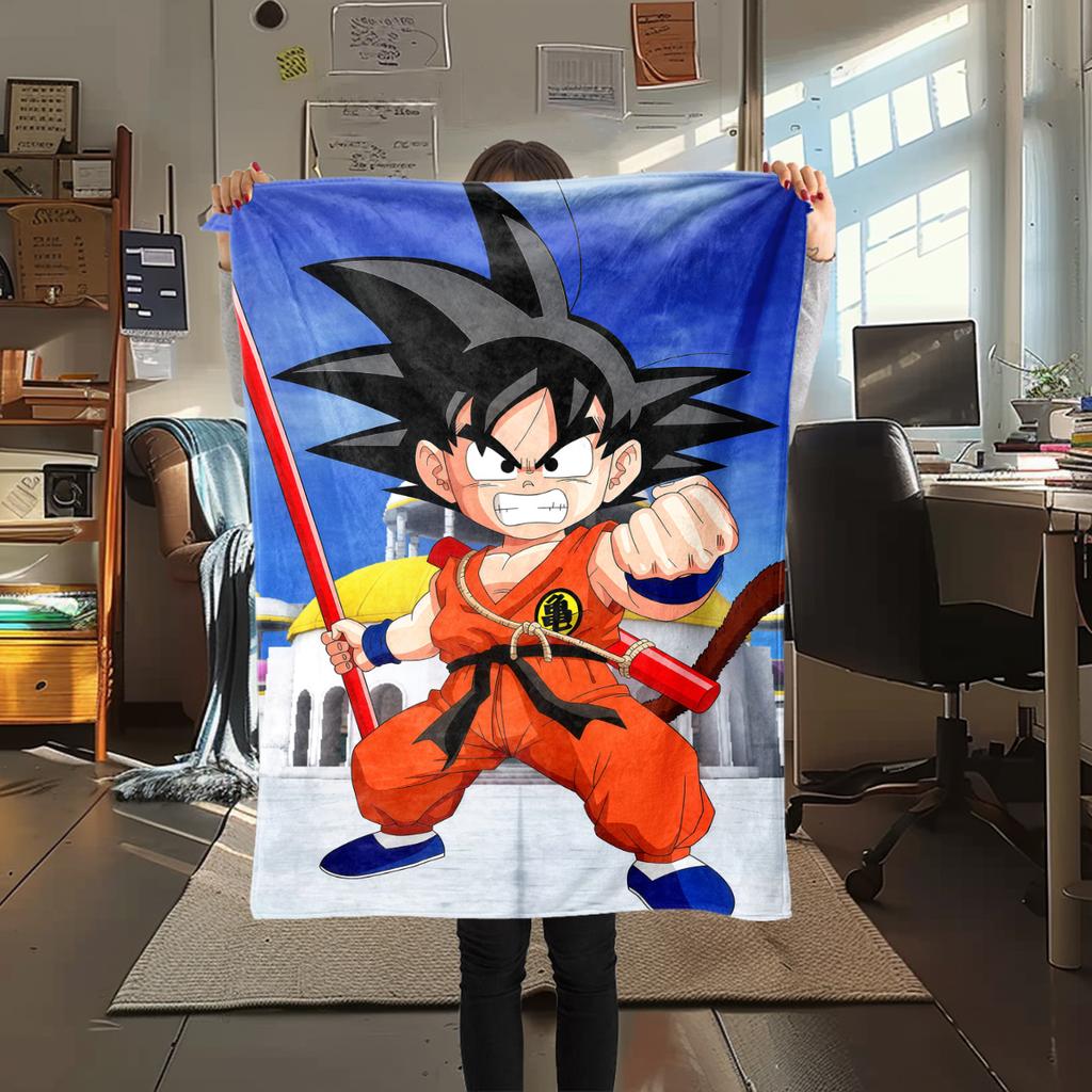 1PC Son Goku Print Flannel Blanket, High quality All Seasons, Home Decor, Warmth and Comfort, Perfect for Christmas Gifts