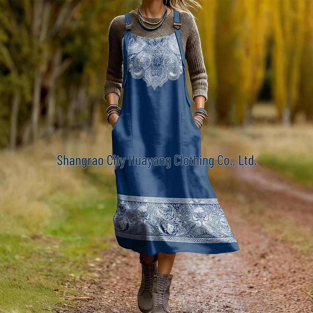 2026 Spring Women's Retro Ethnic 3D Print Dress