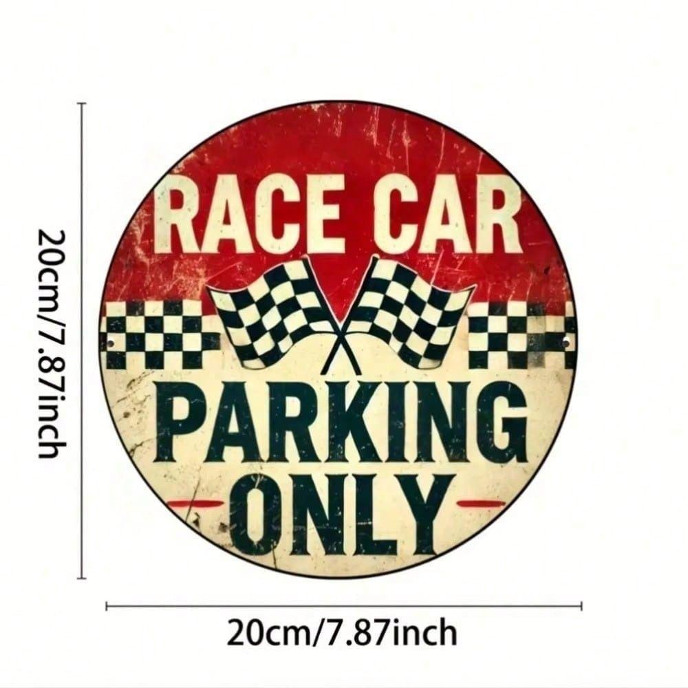 Vintage Metal Tin Sign Race Car Parking Only Round Wall Decor 20cm
