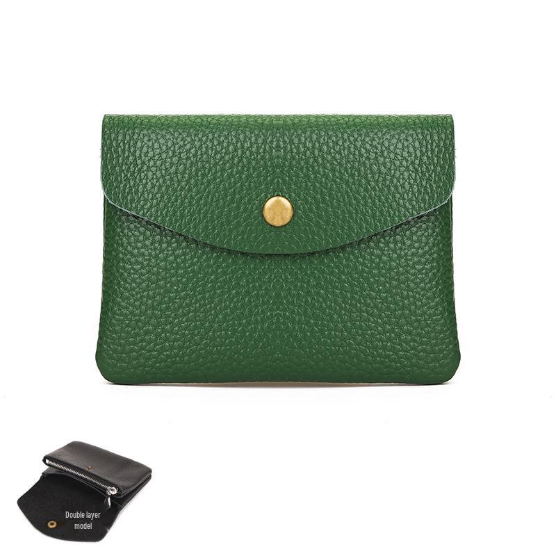 Lychee Pattern Soft Leather Unisex Coin Purse - Genuine Cowhide Card Holder & Storage Bag