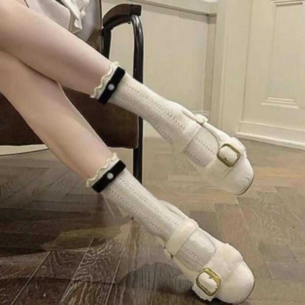 Women s Cubic Ribbon Embellished Cotton Hongbang Knee Socks FREE