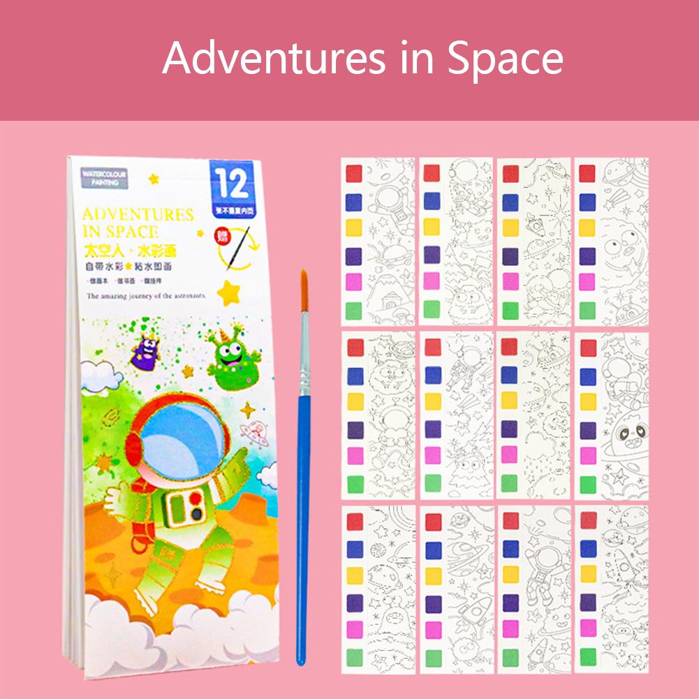 

Портативная книга для рисования акварелью 12 листов раскраска с кистью гуашь книга дети граффити рисунок канцелярские принадлежности 1