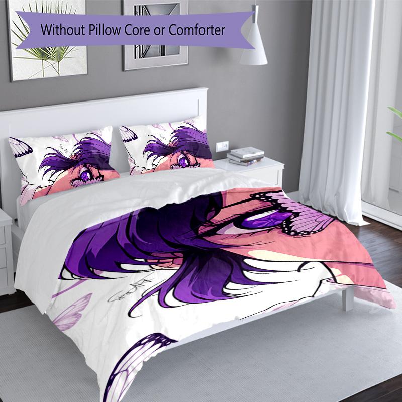 3pcs Demon Slayer Shinobu Kocho pattern bedding set duvet cover set includes duvet cover &pillowcases, perfect all season bedroom decoration & gift