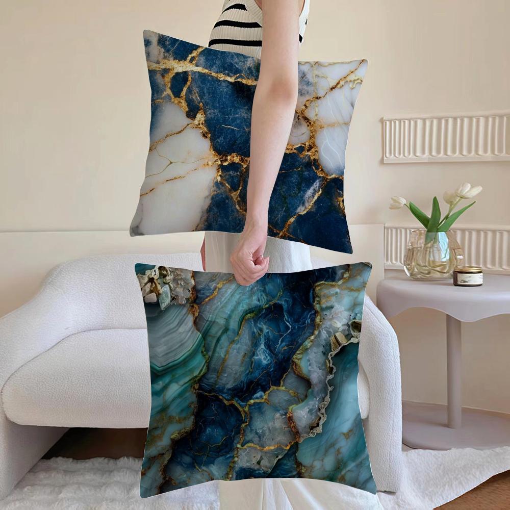 Marble Texture Cushion Cover Anti-dustmite Pillowcase Invisible Zipper Silky Short Plush Sofa Cushion Cover