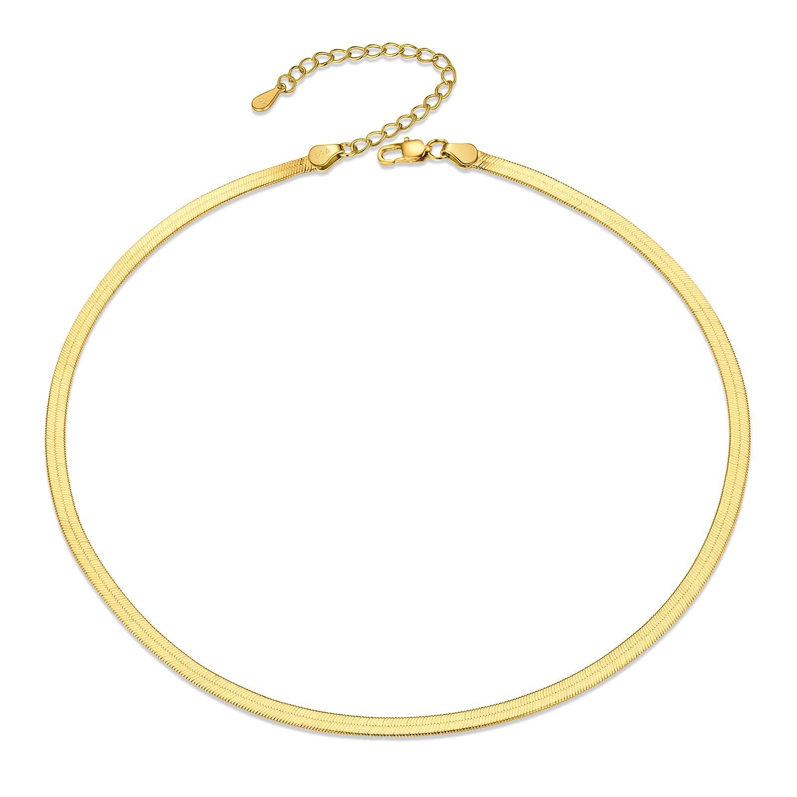 

[Stjarna] Gold Snake Chain S925 Silver Necklace, 3mm Wide, 45cm, Women s Chain, Flat, Wide, Weight 7g 04G